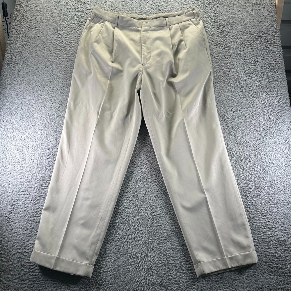 Van Heusen Pant Mens 40x32 Ivory Polyester Dress Straight Business Office Career